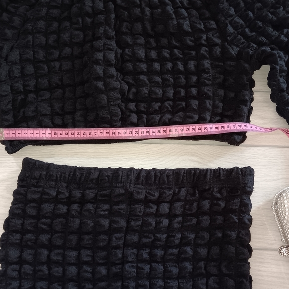 Plus Size Autumn Set One-Character Collar Solid Color Bubble Two-Piece Set - Picture 11 of 13